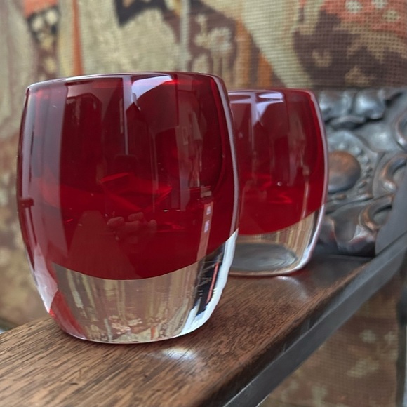 Crate & Barrel Pair of Red Glass Votive Candle Holders - Picture 11 of 16